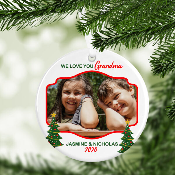 Personalized Holiday Photo Ornament (Grandma) – 2 Sided
