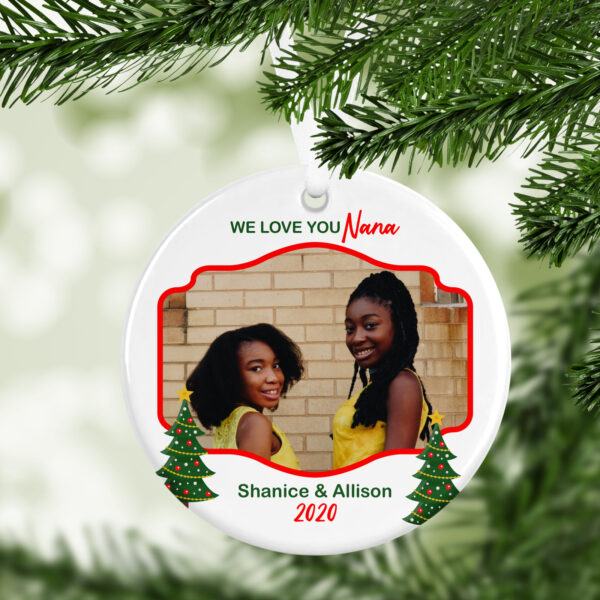 Personalized Holiday Photo Ornament (Nana) – 2 Sided