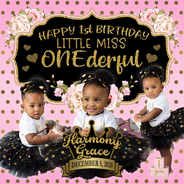 Birthday Banner Pink Black 52″x52″