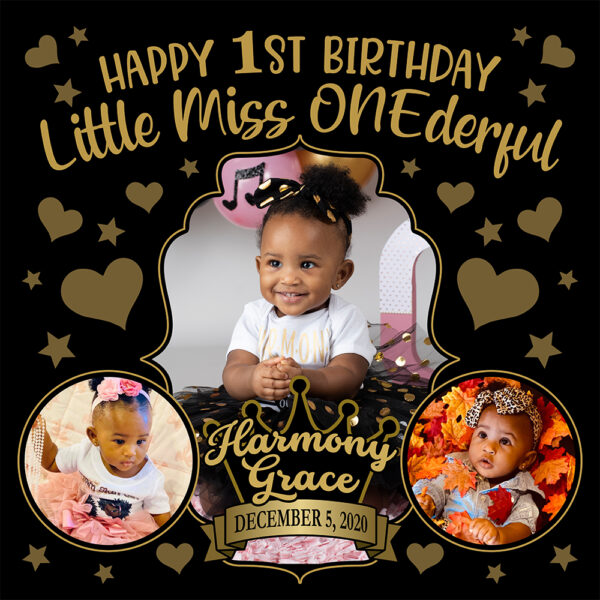 Birthday Banner Black Gold 52″x52″ B